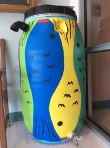 Painted Rain Barrel with Fish