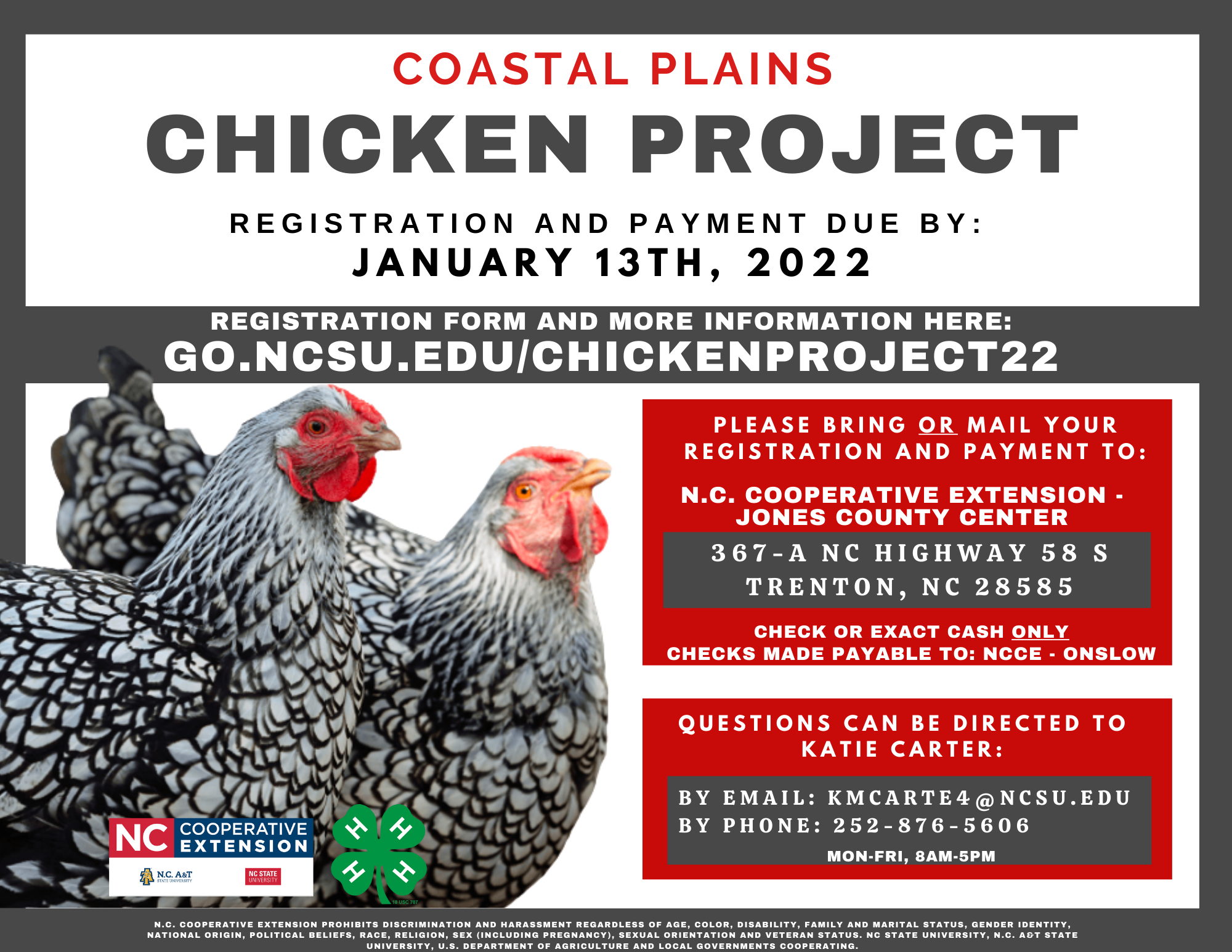 Coastal Plains Chicken Project Registration and Payment Due Jan. 13th 2022