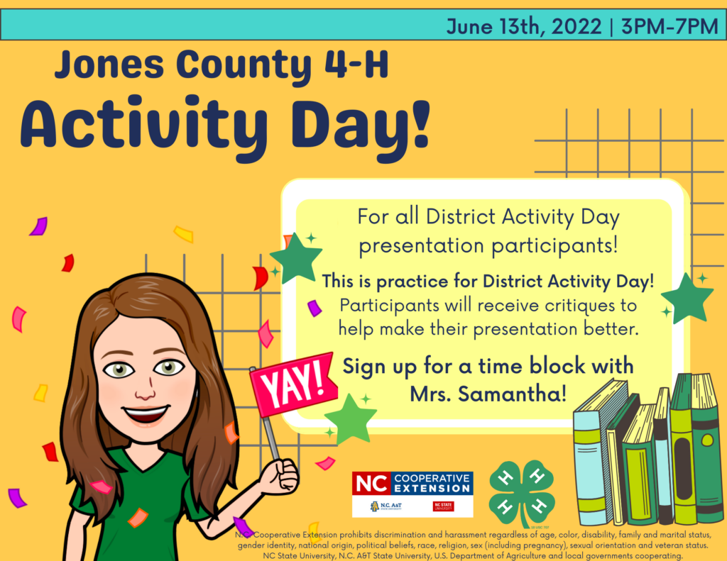 for all district activity day participants: sign up for a time block with mrs. samantha!