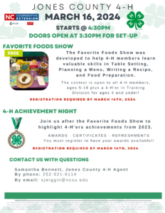 Cover photo for 2024 Jones County 4-H Favorite Foods Show and Achievement Night